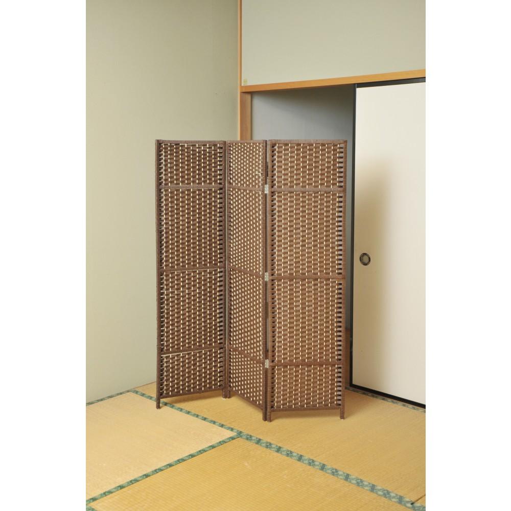 山善 YAMAZEN パーテーション 衝立 スクリーン3連 ダークブラウン 折りたたみ 木製 間仕切り 目隠し 自立 DSSCR-3