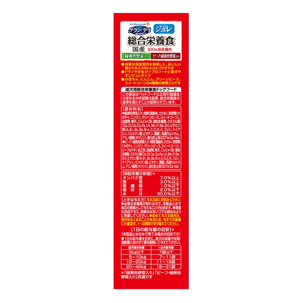 ユニチャーム・ペットケア　グラン・デリ総合栄養食国産パウチジュレ成犬用緑黄色野菜入り×ビーフ入り６５ｇ×４袋 成犬用緑黄色野菜入り×ビーフ入り