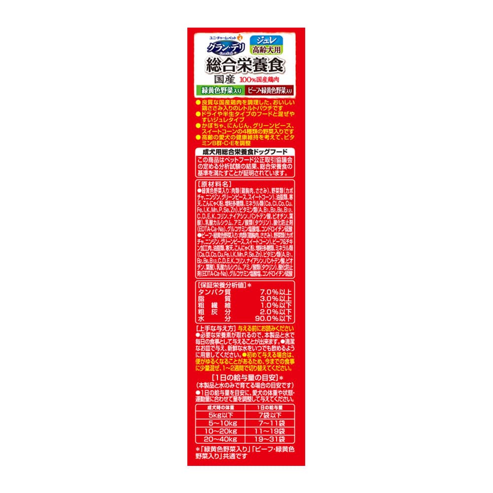 ユニチャーム・ペットケア　グラン・デリ総合栄養食国産パウチジュレ高齢犬用緑黄色野菜入り×ビーフ入り６５ｇ×４袋 高齢犬用緑黄色野菜入り×ビーフ入り