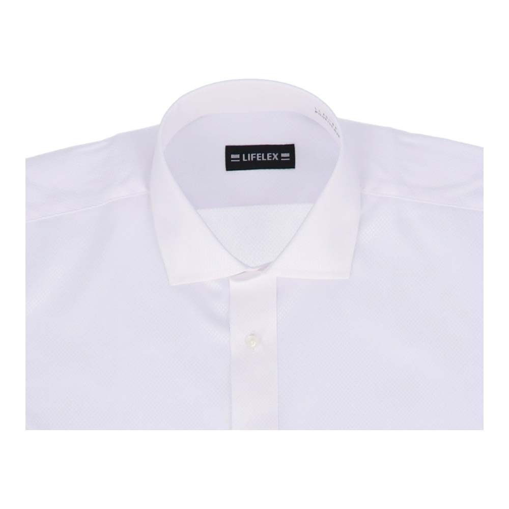 LIFELEX　　形態安定加工シャツ長袖　白色無地チェック　ＬＬ 白色無地チェック
