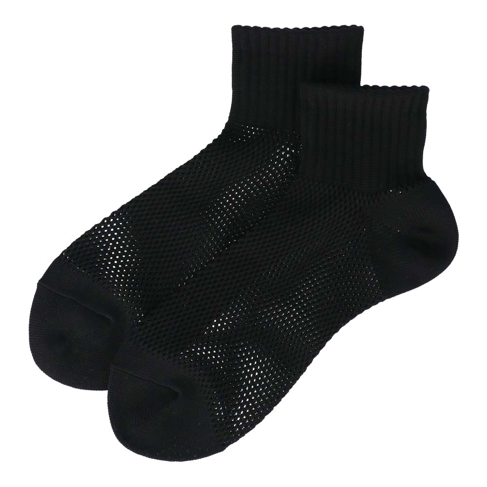 LIFELEX スーパーメッシュ丈長ソックス　丈長　ブラック　２５－２７　無地 ブラック　無地