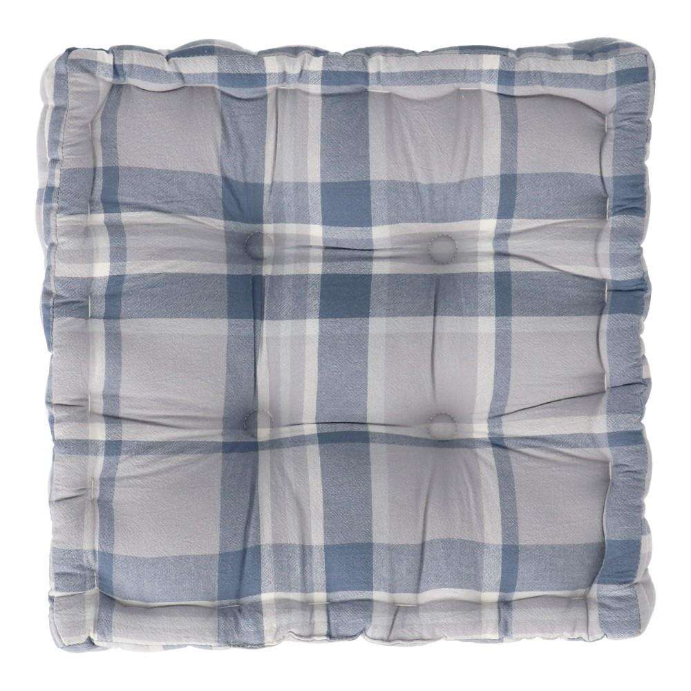 LIFELEX　ウォッシュコットンマチ付クッション　チェック　ネイビー ネイビー