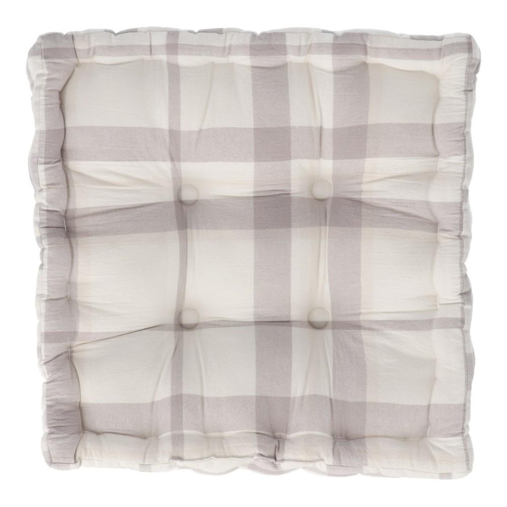 LIFELEX　ウォッシュコットンマチ付クッション　チェック　ベージュ ベージュ