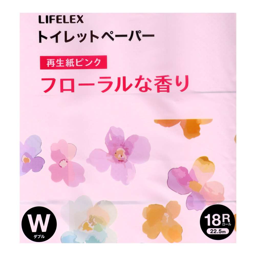 LIFELEX　トイレットペーパー　１８Ｒ　再生紙ピンク香り付き　ダブル２２．５ｍ