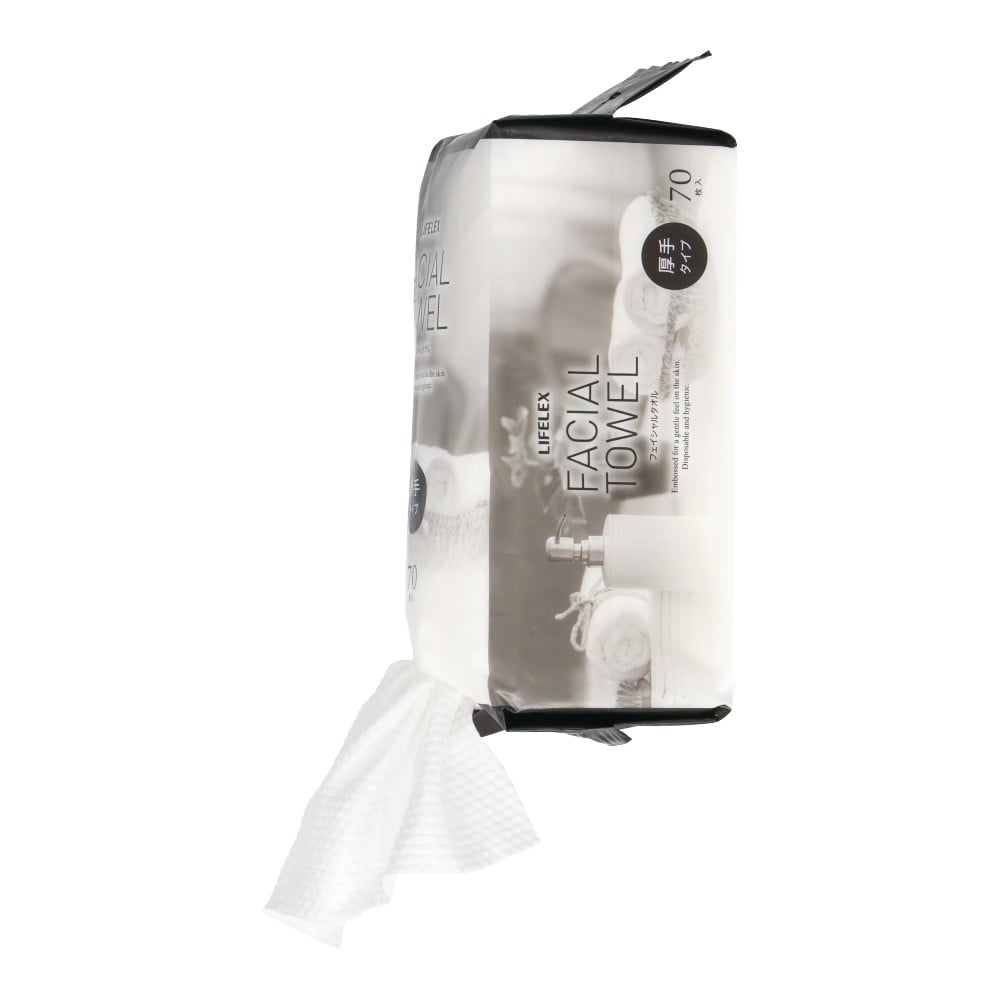 LIFELEX　フェイシャルタオル厚手　７０枚入り　ホワイト 厚手　７０枚入り