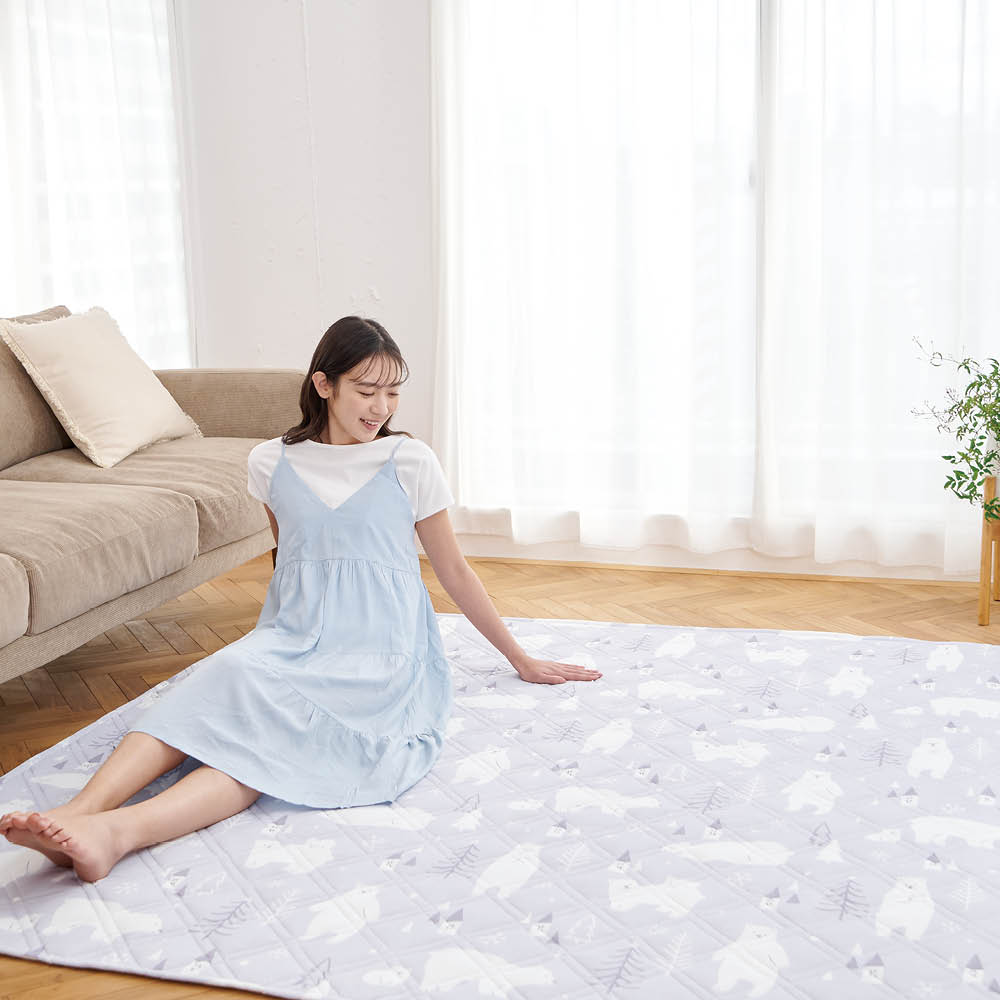 LIFELEX 洗える冷感抗菌防臭キルトラグ 約180x180cmクマグレー 180x180cm