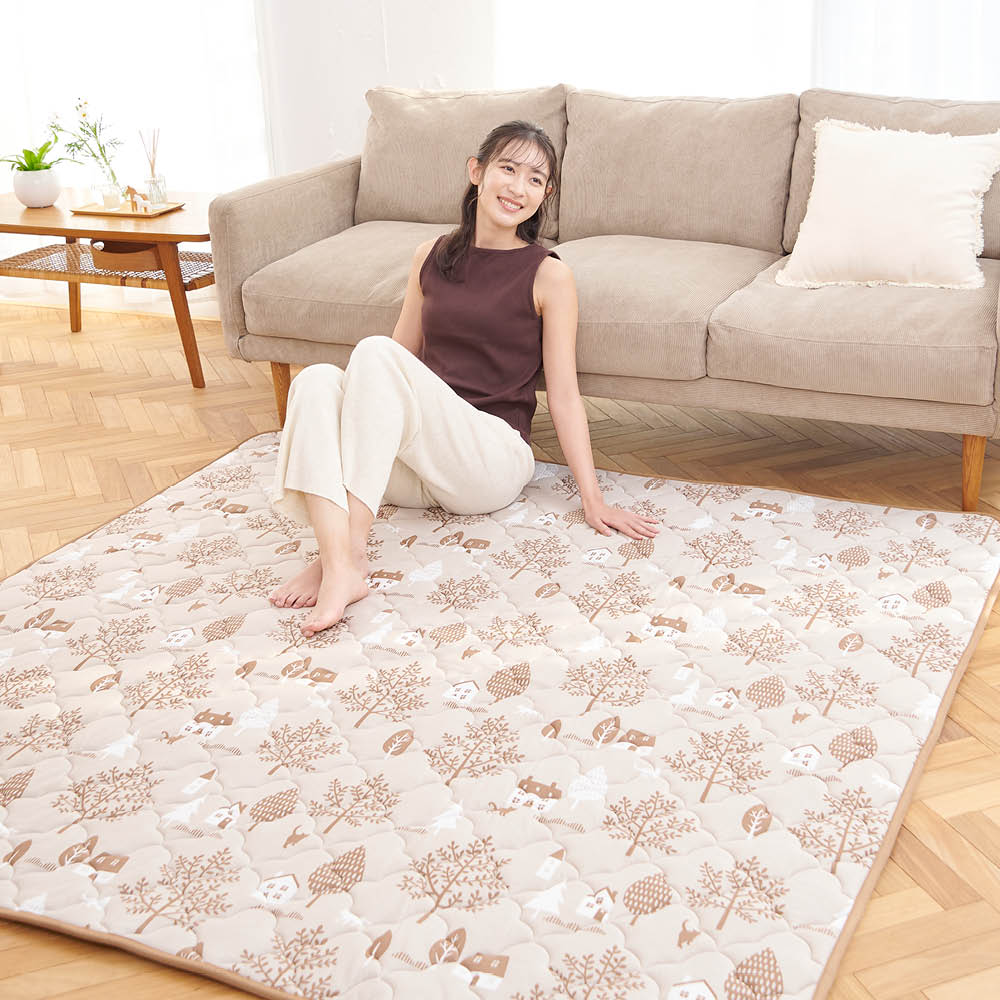 LIFELEX 洗える強冷感制菌防臭キルトラグ 約185x185cm北欧ネコ3ベージュ 185x185cm