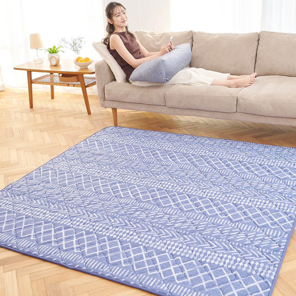 LIFELEX 洗える強冷感制菌防臭キルトラグ 約185x185cmキリム2ネイビー 185x185cm