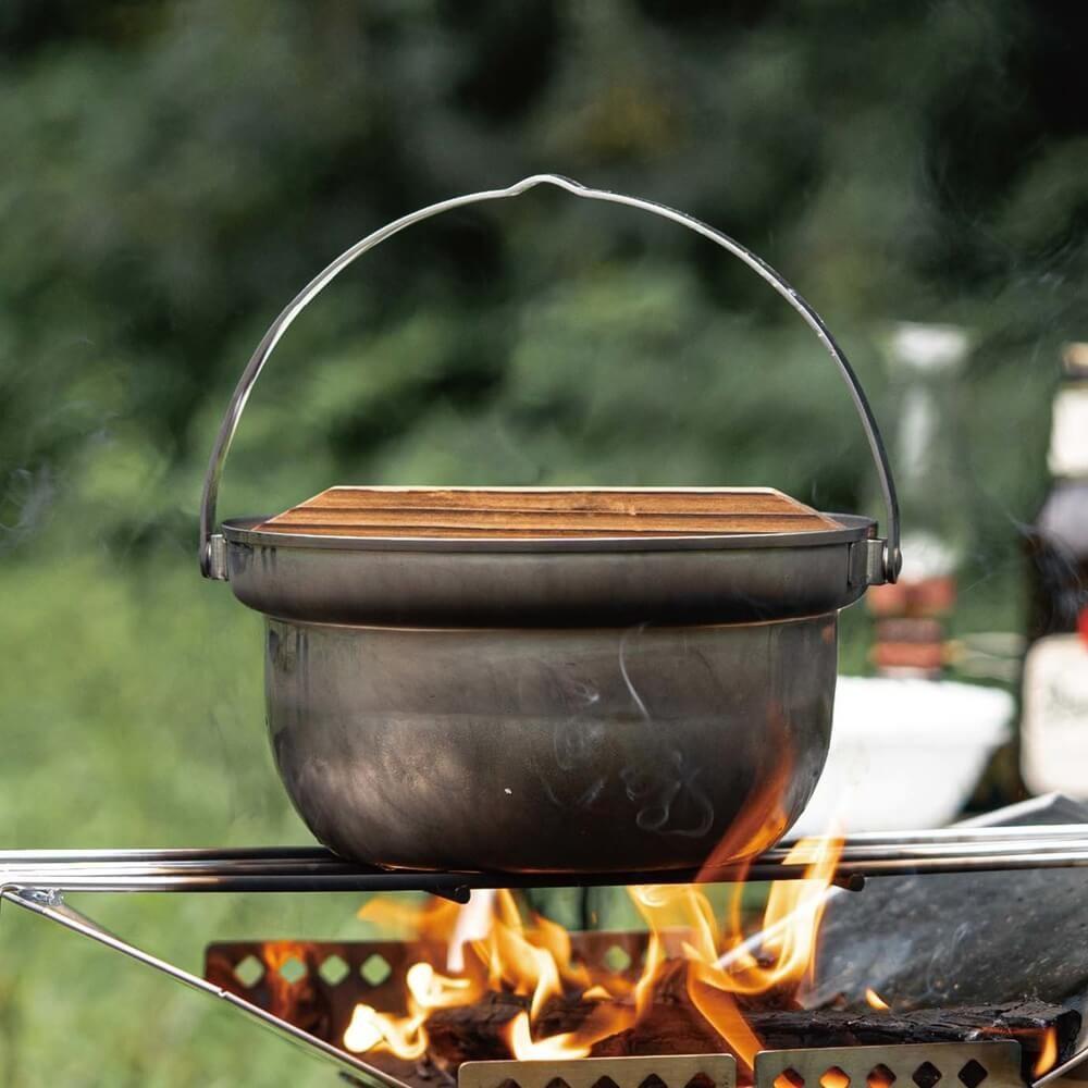 木蓋付きキャンプ焚火鍋 18cm UH-4124 18cm