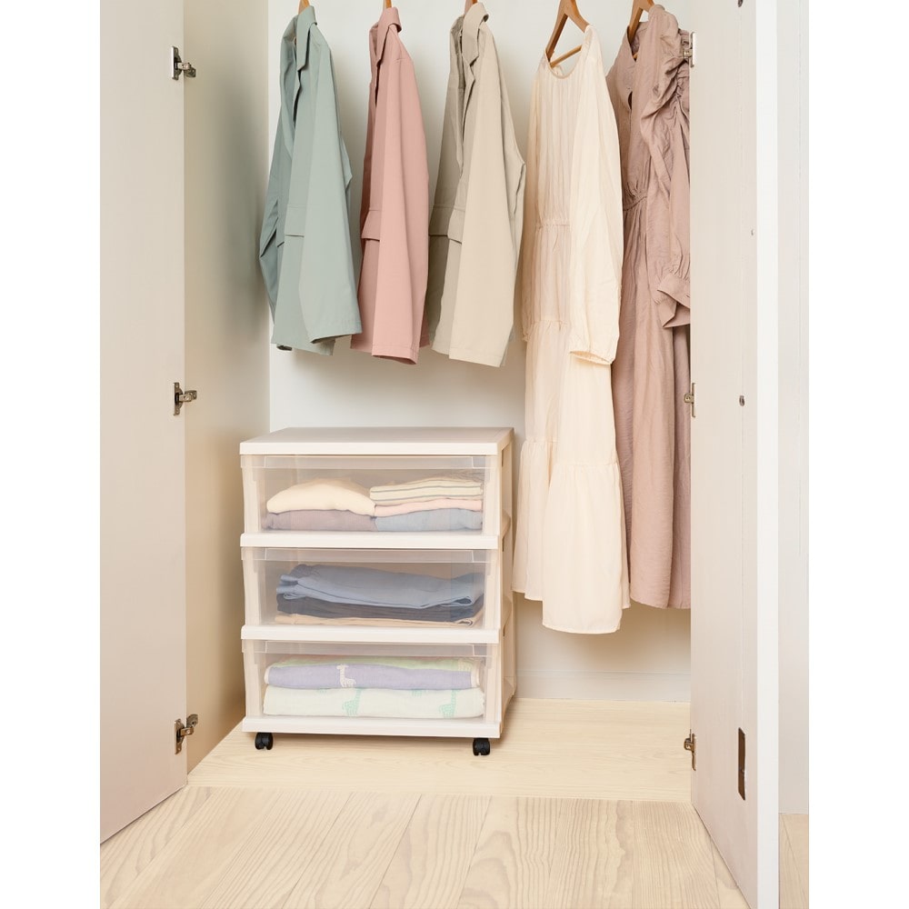 ストッカーワイド組立式　3段　ホワイト 3段