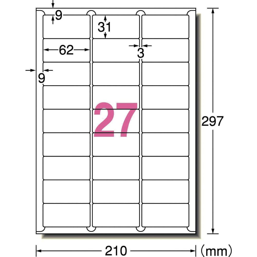 3M エーワン （TM）  ラベルシール 78227 （プリンタ兼用、強粘着タイプ、A4、27面、18シート／パック） 78227
