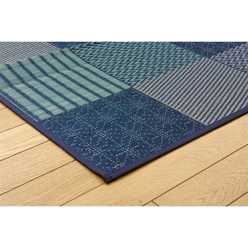 イケヒコ・コーポレーション(IKEHIKO) 　純国産　袋織い草ラグカーペット　『京刺子』　ブルー　１９１×１９１ｃｍ ブルー　１９１×１９１ｃｍ