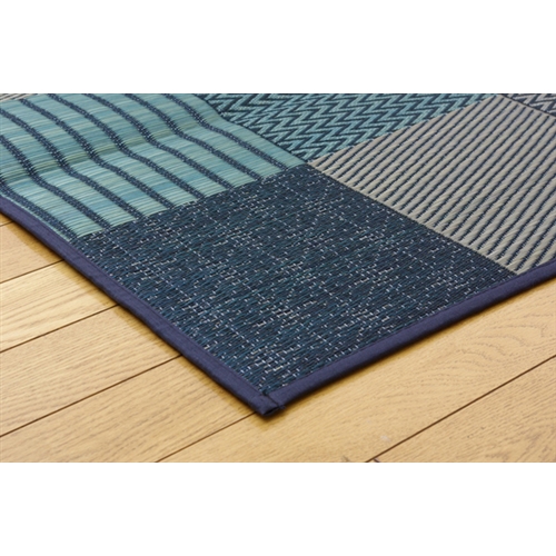 イケヒコ・コーポレーション(IKEHIKO) 　純国産　袋織　い草ラグカーペット　『ＤＸ京刺子』　ブルー　１９１×１９１ｃｍ（裏：不織布） ブルー　１９１×１９１ｃｍ