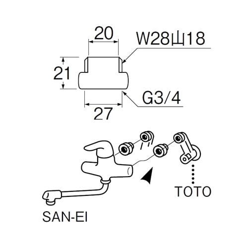 SANEI 偏心管アダプターPT243S ＰＴ243Ｓ