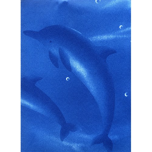 遮光プリントカーテン　「イルカさん」　約１００×１００ｃｍ　２枚組　ブルー １００×１００ｃｍ