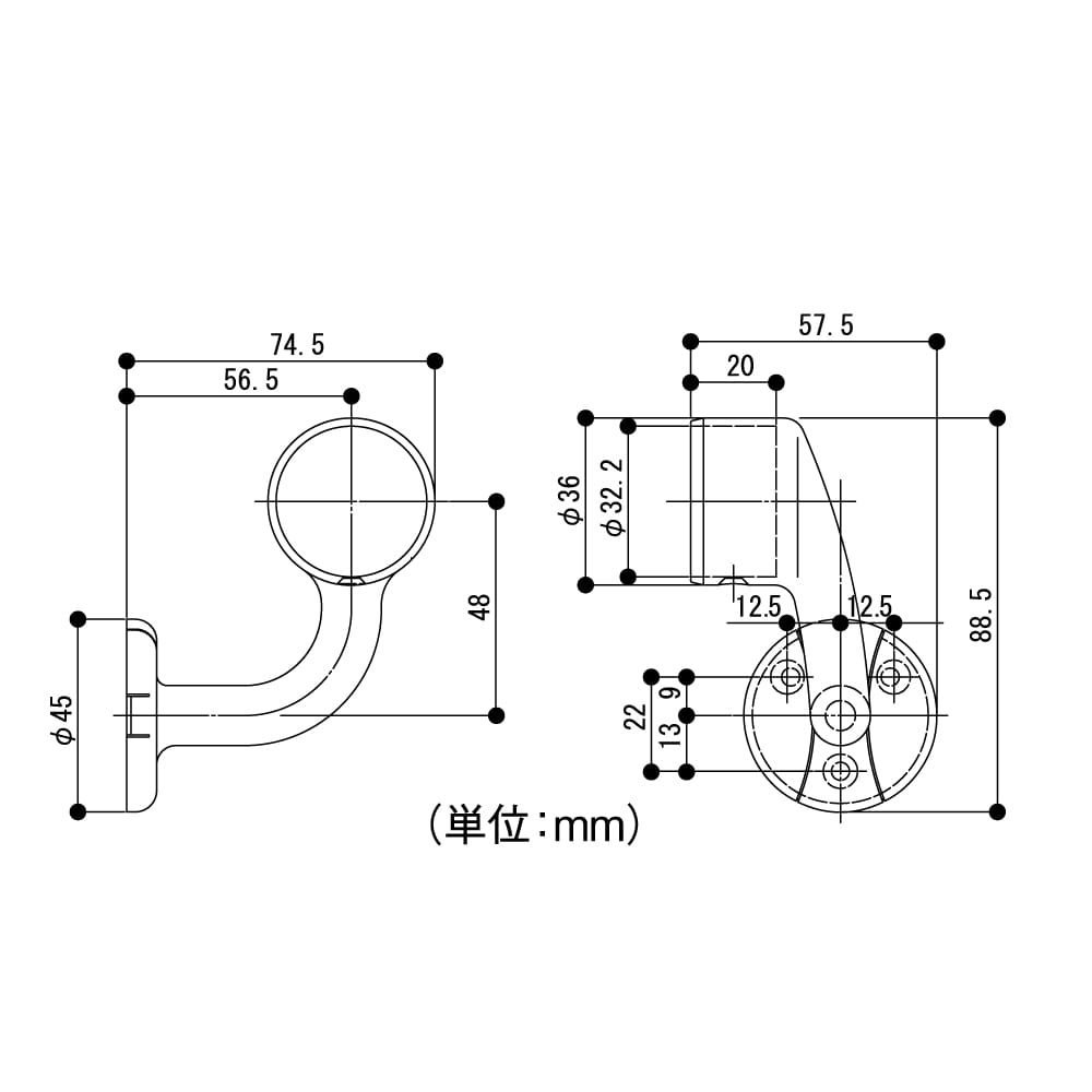 マツロク（マツ六）　エクレ　エンドブラケット　３２ミリ用　横受エンドブラケット右　ＥＬ－７０８　ブラウン 横受エンドブラケット右　ブラウン