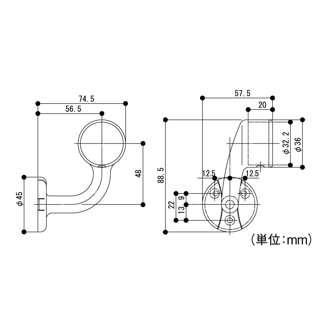 マツロク（マツ六）　エクレ　エンドブラケット　３２ミリ用　横受エンドブラケット左　ＥＬ－７０９　ブラウン 横受エンドブラケット左　ブラウン