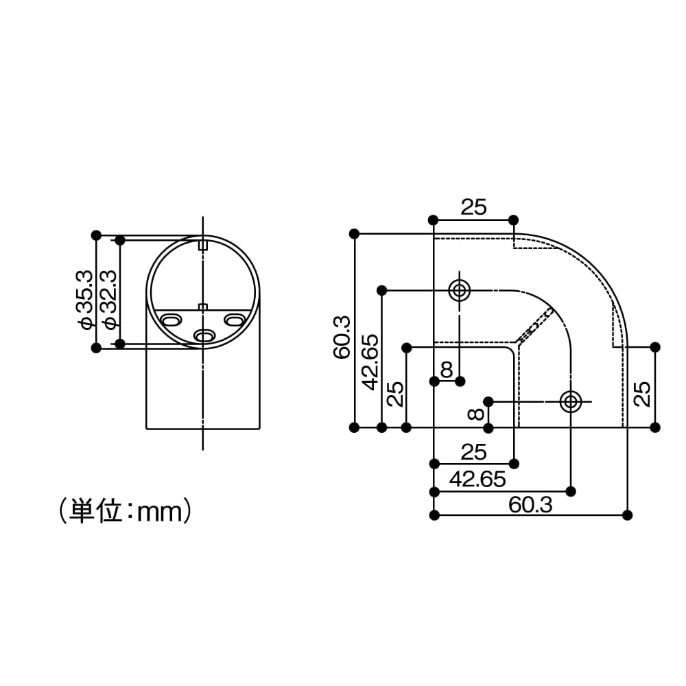 マツロク（マツ六）　エクレ　ジョイント　３２ミリ用　Ｌコーナー　ＥＬ－７６Ｇ　ゴールド Ｌコーナー　ゴールド