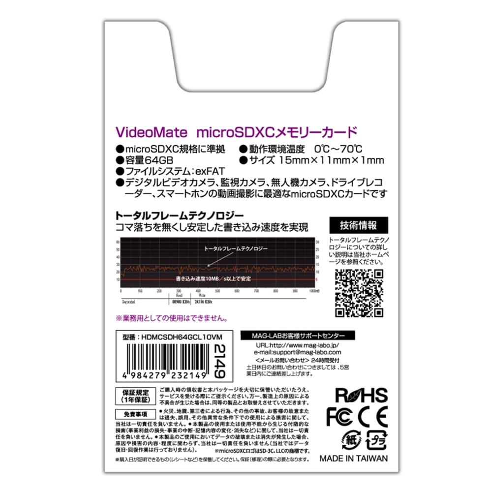 HIDISC  VideoMate microSDXCメモリーカード64GB  HDMCSDH64GCL10VM