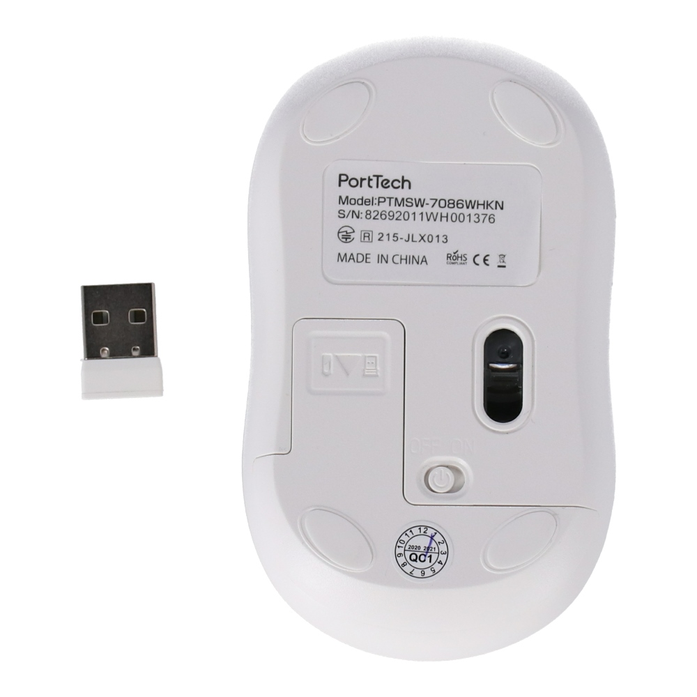 PortTech 静音ワイヤレスマウス　ホワイト　ＰＴＭＳＷ－７０８６ＷＨＫＮ ホワイト