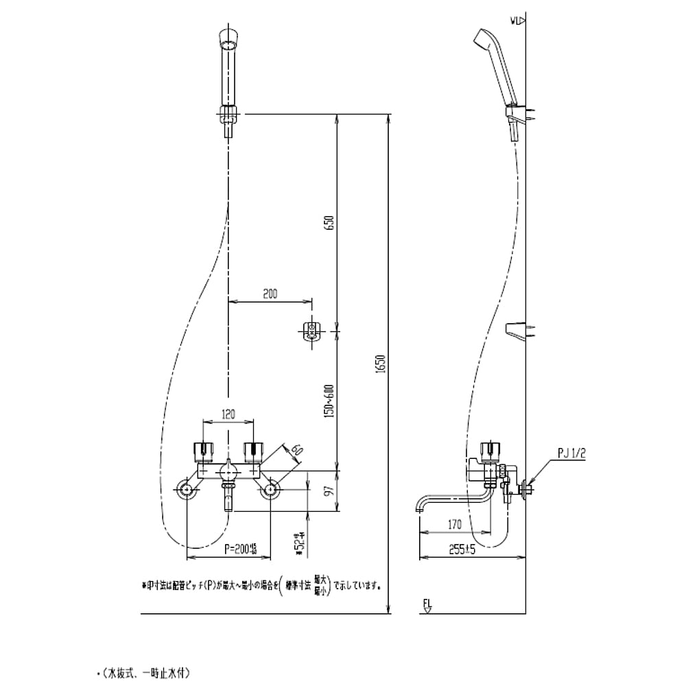 INAX 壁付ツーハンドルシャワーバス水栓 一時止水機能付（寒冷地） RBF-892N 寒冷地