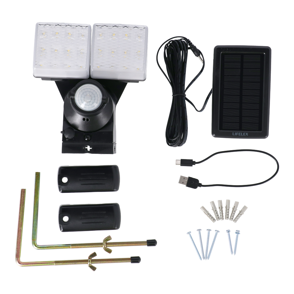 LIFELEX ２ＷＡＹ（ＵＳＢ／ソーラー）充電式センサーライト　センサーライト　２灯タイプ ２灯タイプ