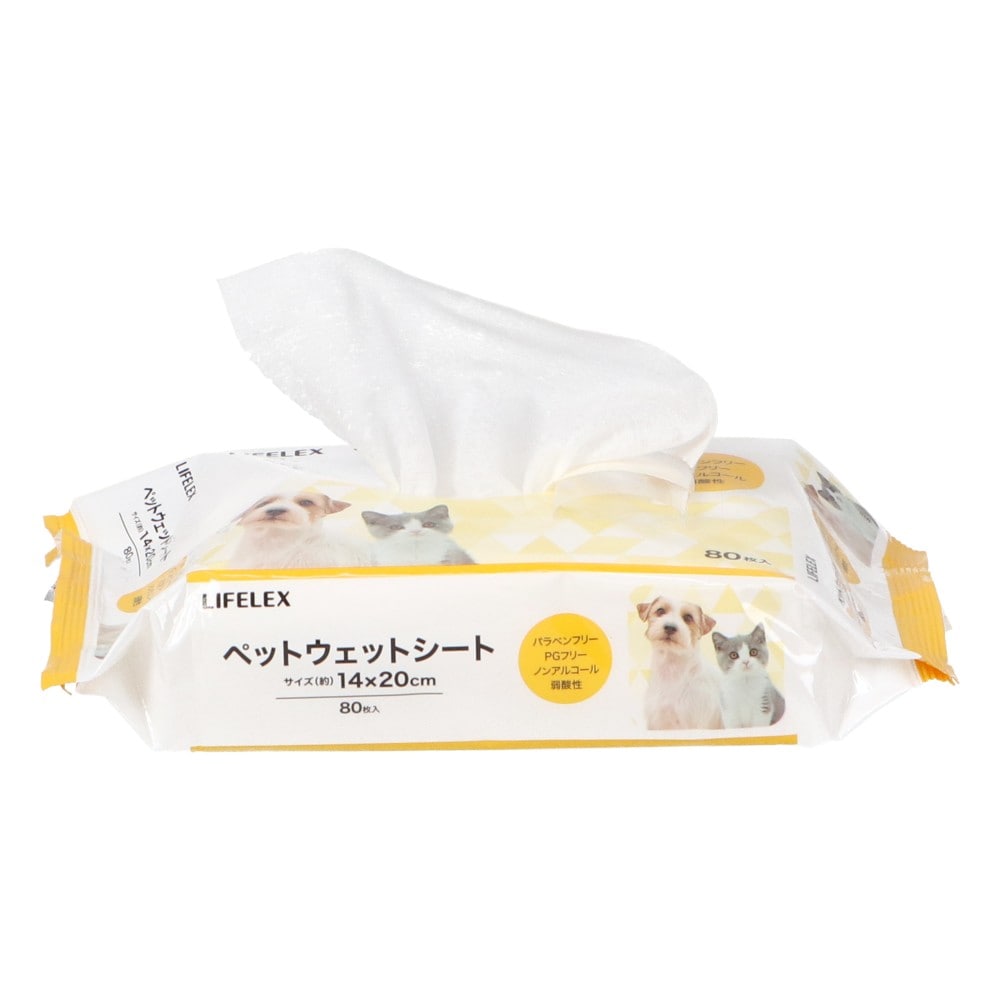 【まとめてお得】LIFELEX　ペットウェットシート　８０枚入６個Ｐ　１４×２０ｃｍ　ホワイト　×４個セット 4個セット【まとめ割】