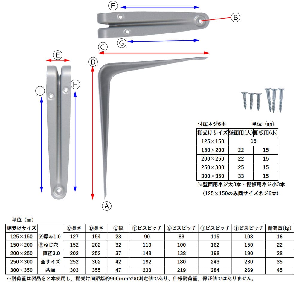 LIFELEX Ｌ型棚受け シルバー 154×127×幅28mm 耐荷重；16㎏ 木ネジ付 約154×127×28mm