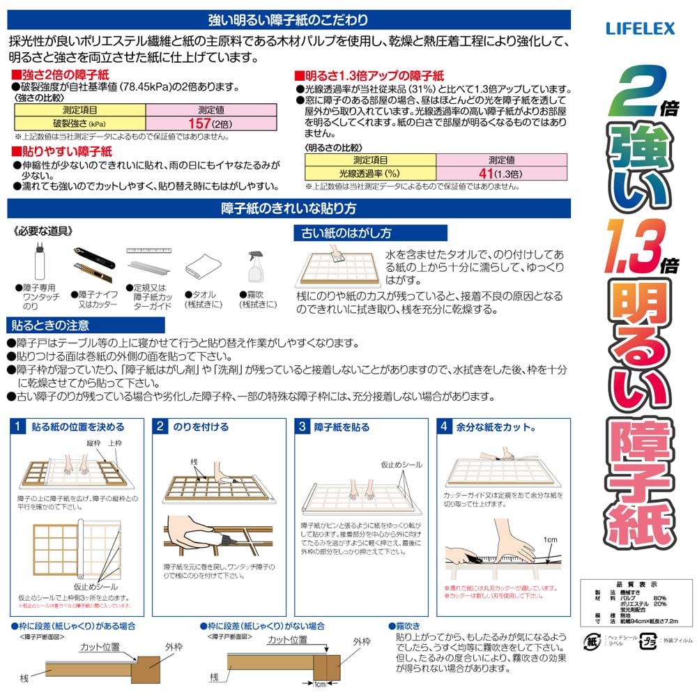 LIFELEX ２倍強い1．３倍明るい 障子紙 桜 ＫＨ３１４５ 桜