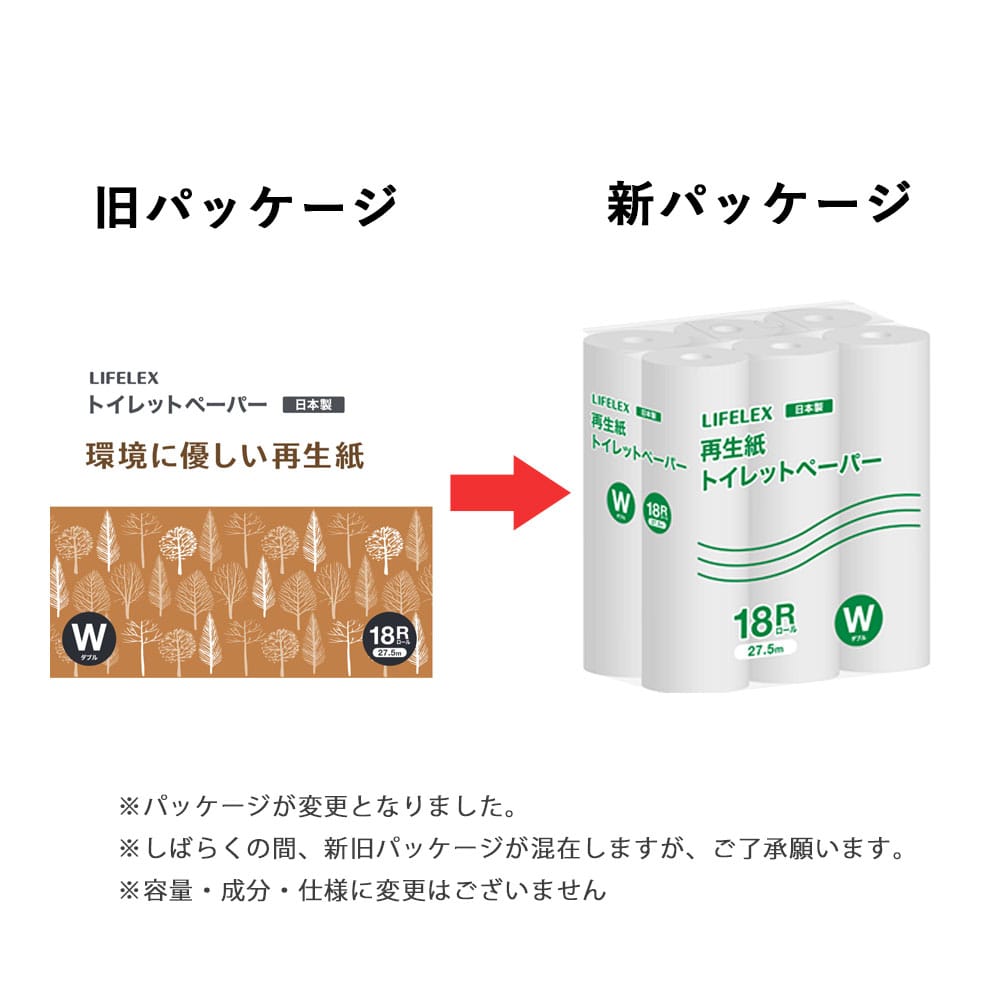 再生紙トイレット　18Ｒダブル27．5ｍ　×6個セット 18Ｒダブル27．5ｍ　×6個セット