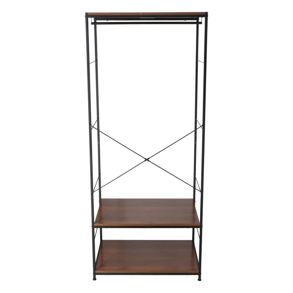 LIFELEX 衣類収納 アイアンワードローブ ブラック 幅75 スチール製 木目調 ハンガーラック 洋服掛け ラック ブラック 新（幅75×奥50×高さ180）