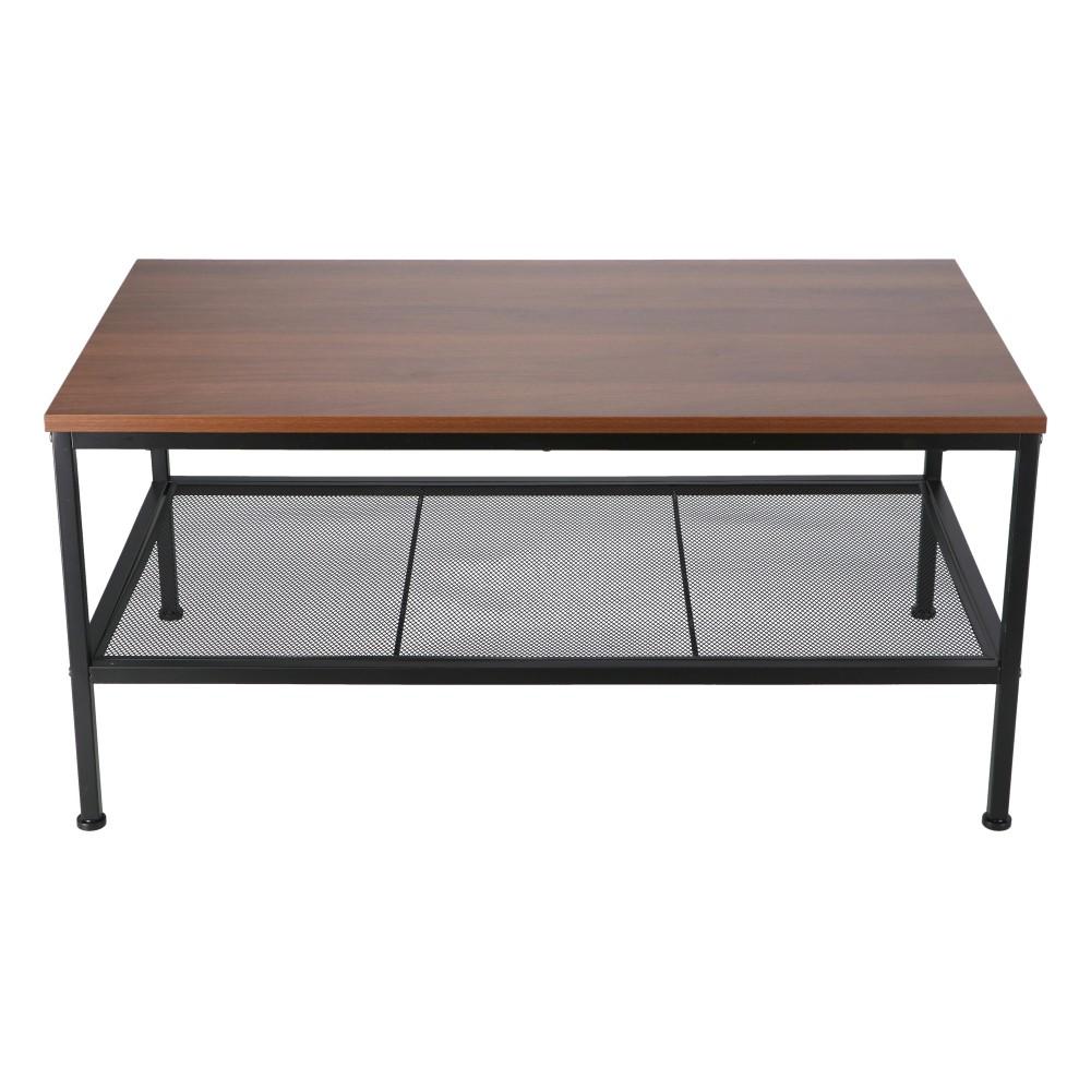 LIFELEX テーブル アイアンテーブル ブラック ロータイプ 木目調 高さ37 コーヒーテーブル センターテーブル 収納付き ブラック 新（幅80×奥行45×高さ37）