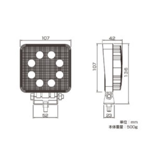 ＬＥＤワークライト角 ８灯　２４Ｗ　白色ＭＬ１８