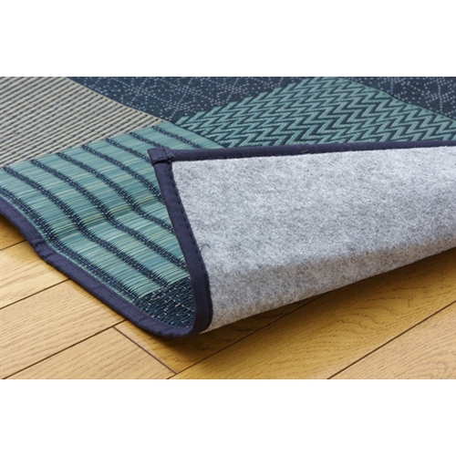 イケヒコ・コーポレーション(IKEHIKO) 　純国産　袋織　い草ラグカーペット　『ＤＸ京刺子』　ブルー　１９１×１９１ｃｍ（裏：不織布） ブルー　１９１×１９１ｃｍ