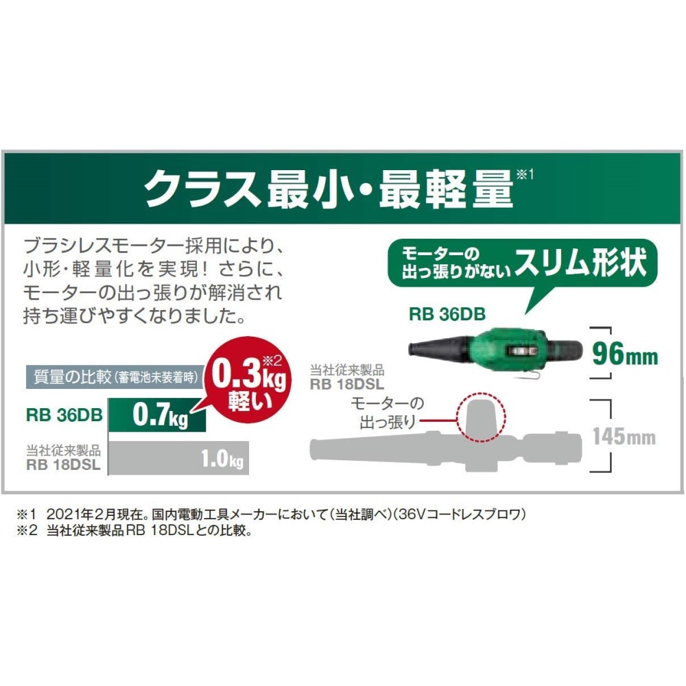 HiKOKI(ハイコーキ) 36V 充電式 ブロワ 小型 軽量 低騒音 風量3段切替 蓄電池・充電器別売り RB36DB(NN)