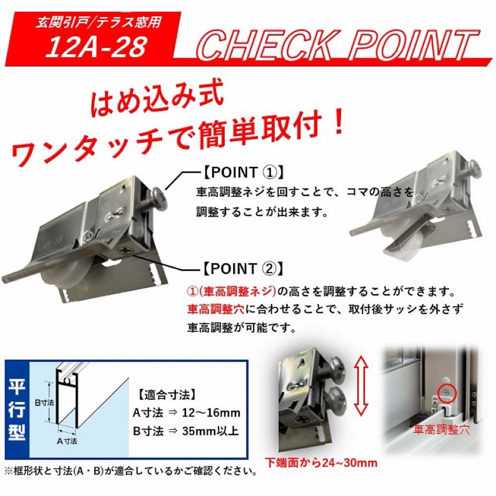 サッシ取替戸車バラ １２Ａ－２８