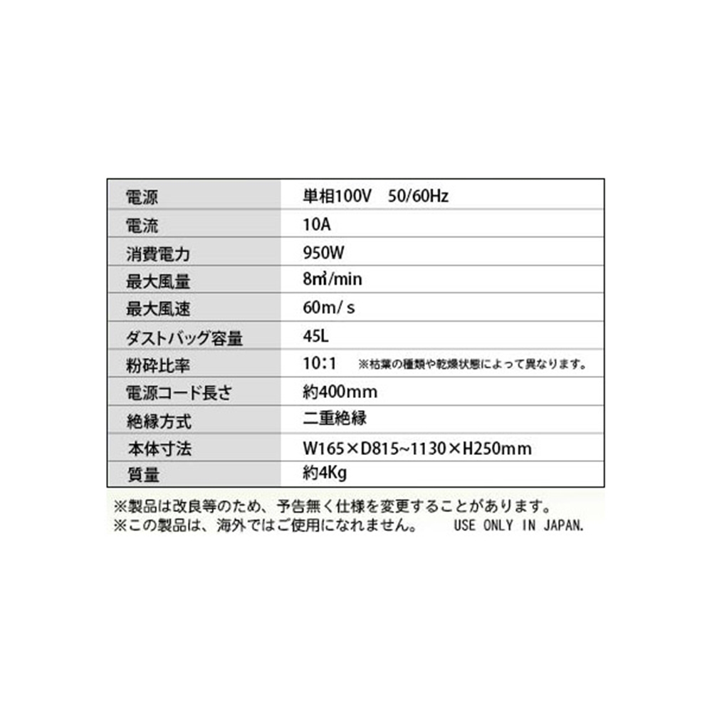 ナカトミ（NAKATOMI）　ブロアーバキューム（10m延長コード付）ＢＶ-950