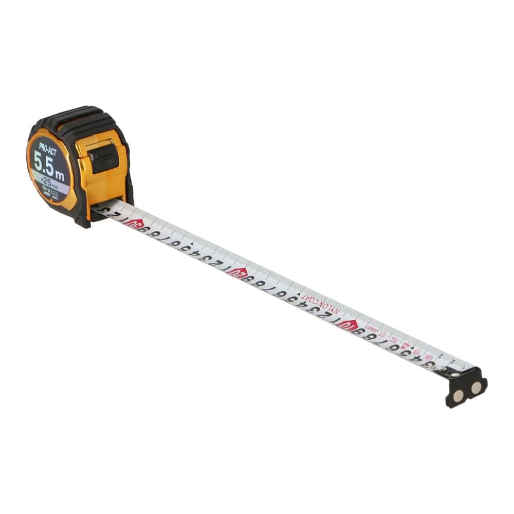 PROACT　コンパクトメジャー　先端マグ爪　長さ５．５ｍ×テープ幅２５ｍｍ　ブラック／ゴールド 5.5m×25mm