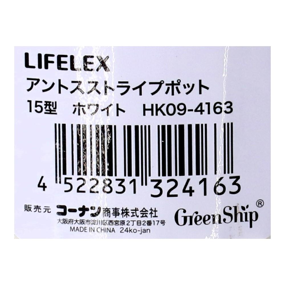 LIFELEX　アントスストライプポット１５型ホワイト　ＨＫ０９－４１６３ 15型・ホワイト