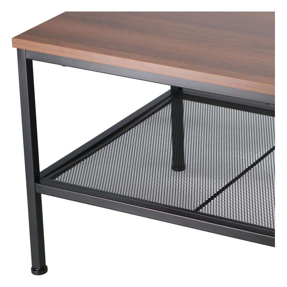 LIFELEX テーブル アイアンテーブル ブラック ロータイプ 木目調 高さ37 コーヒーテーブル センターテーブル 収納付き ブラック 新（幅80×奥行45×高さ37）