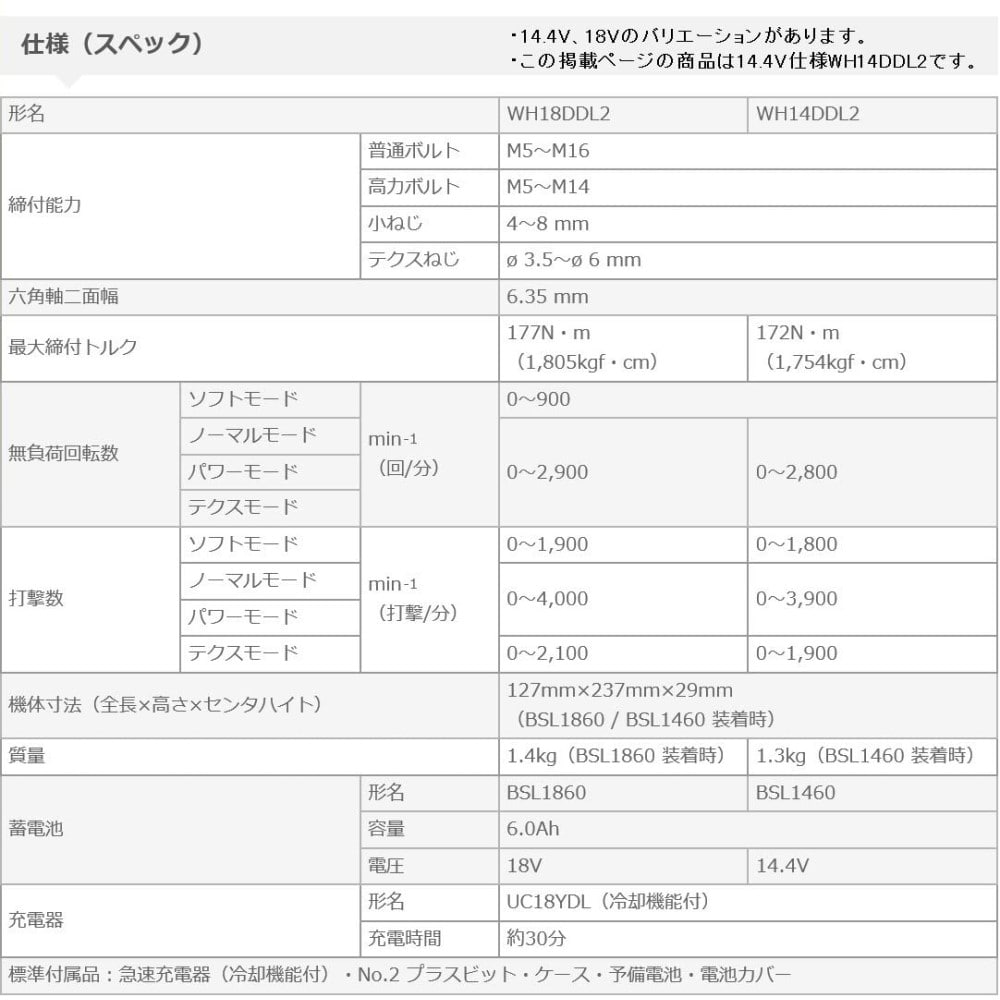 【アウトレット】HiKOKI(ハイコーキ) 旧日立工機 14.4V コードレスインパクトドライバ パワフルレッド WH14DDL2(2LYPK)(R) 畜電池、充電器、ケース付 WH14DDL22LYPKR