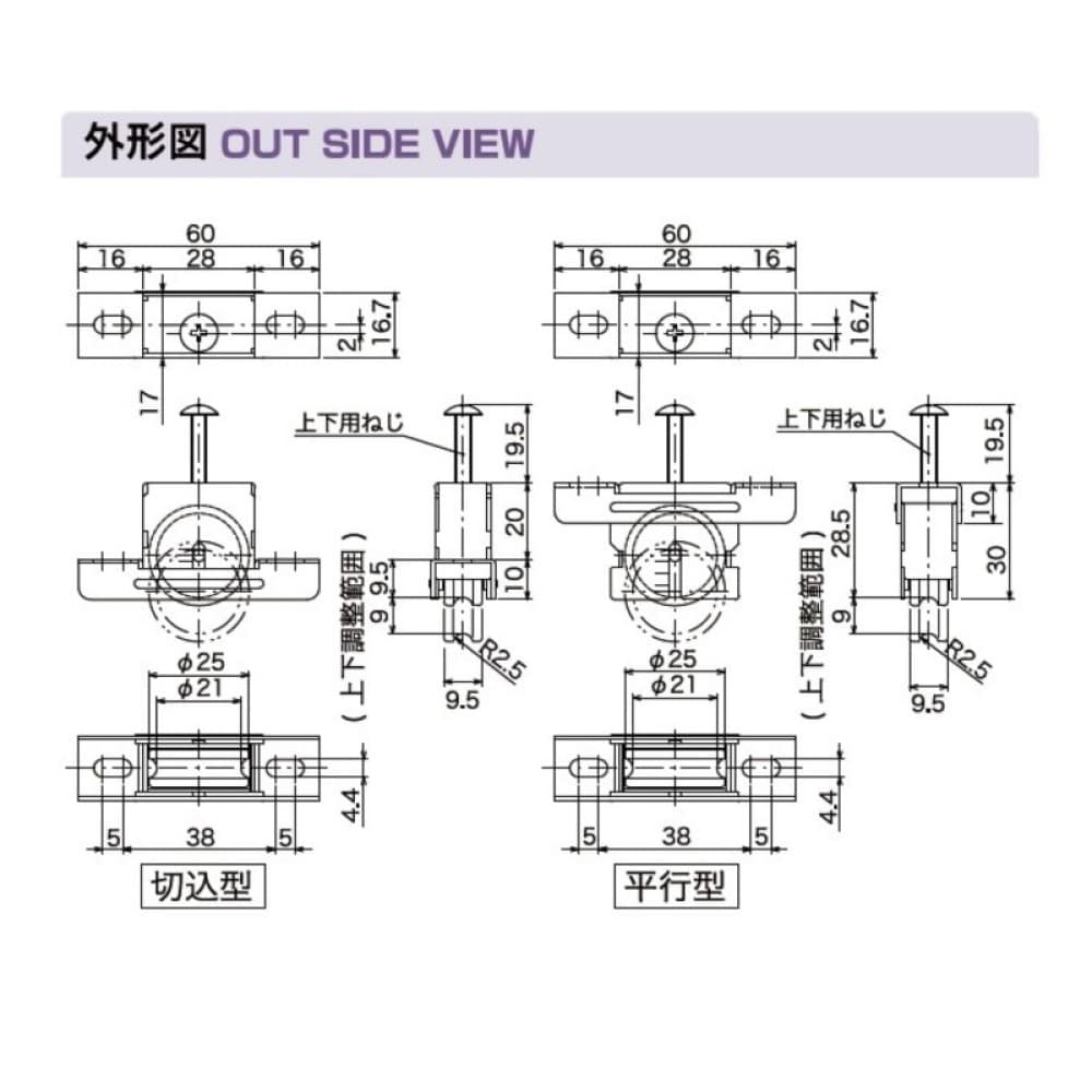 サッシ取替戸車 Ｔ１７Ａ－２５