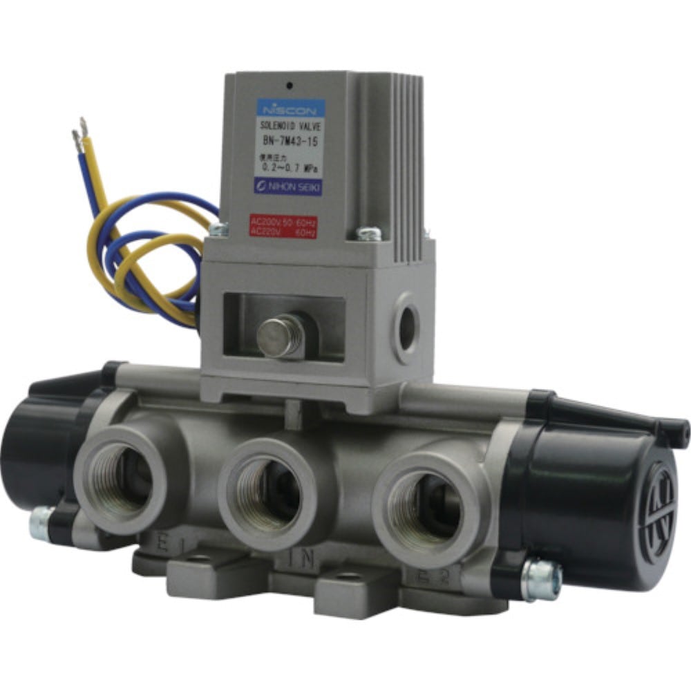 ■日本精器　４方向電磁弁１５ＡＡＣ２００Ｖ７Ｍシリーズシングル　BN-7M43-15-E200 (1/2-AC200V) BN-7M43-15-E200 (1/2-AC200V)