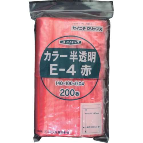 ■セイニチ　「ユニパック」　Ｅ‐４　赤　１４０×１００×０．０４　２００枚入　E-4-CR