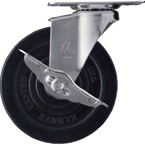■ハンマー　オールステンレス　Ｅ型自在　ＳＰ付　ゴム車　１２５ｍｍ　315ER125BAR01