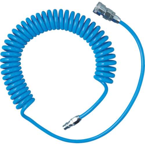 ■トラスコ中山(TRUSCO)　αウレタンコイルホースブルー　カップリング付　４ｍ　TUCH-5B