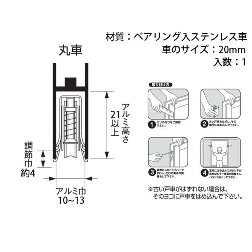 取替戸車 8S-M型(丸)ステンレス