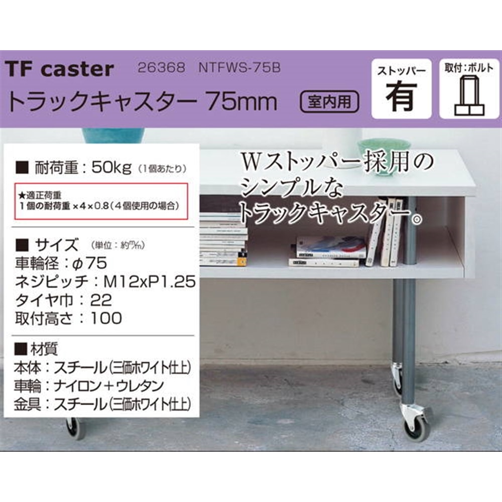 【アウトレット】26368 トラックキャスター75mm M12ボルト･ストップ付