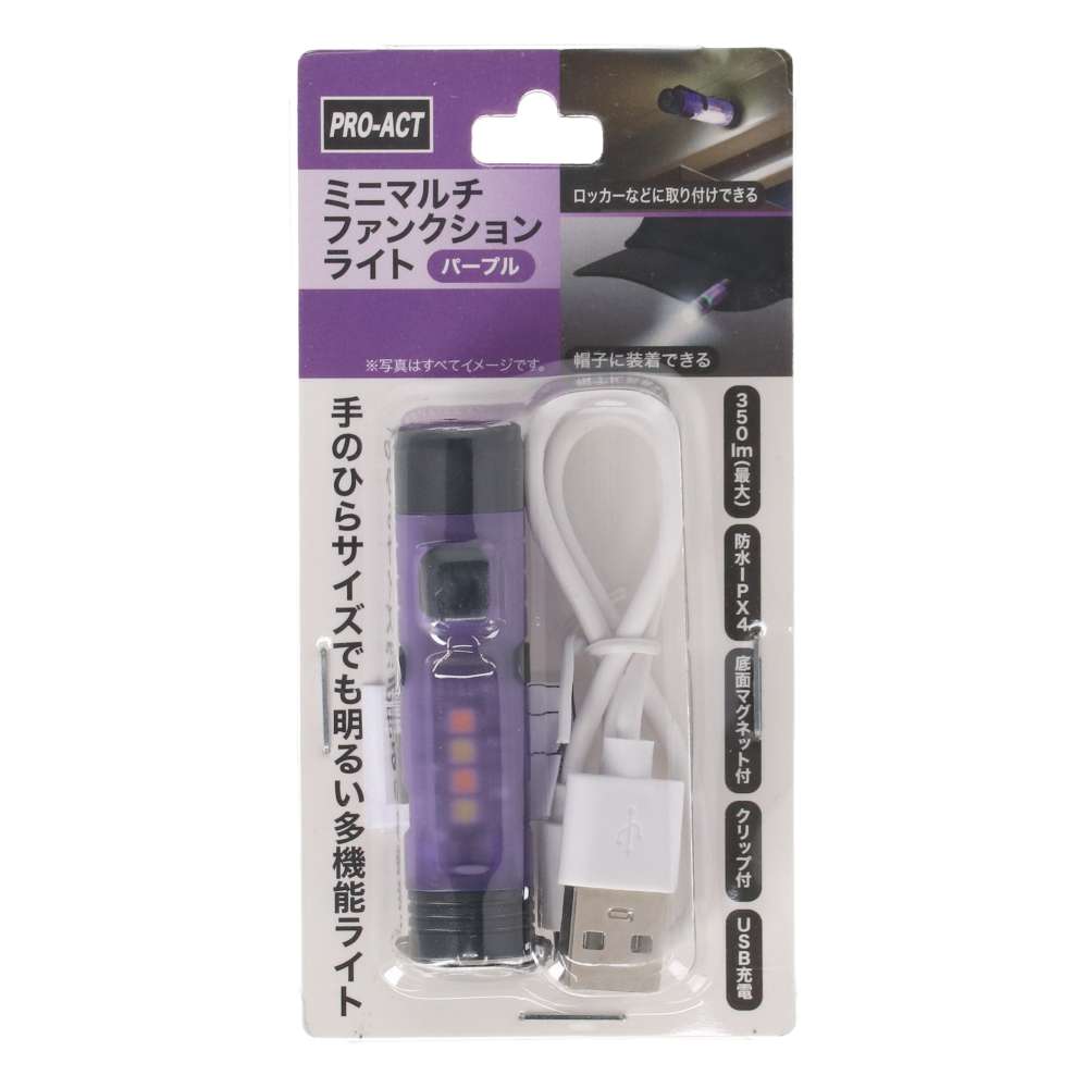 PROACT　ミニマルチファンクションライト　パープル　３．７Ｖ　２００ｍＡｈ充電　約１．２時間　タイプＣ パープル