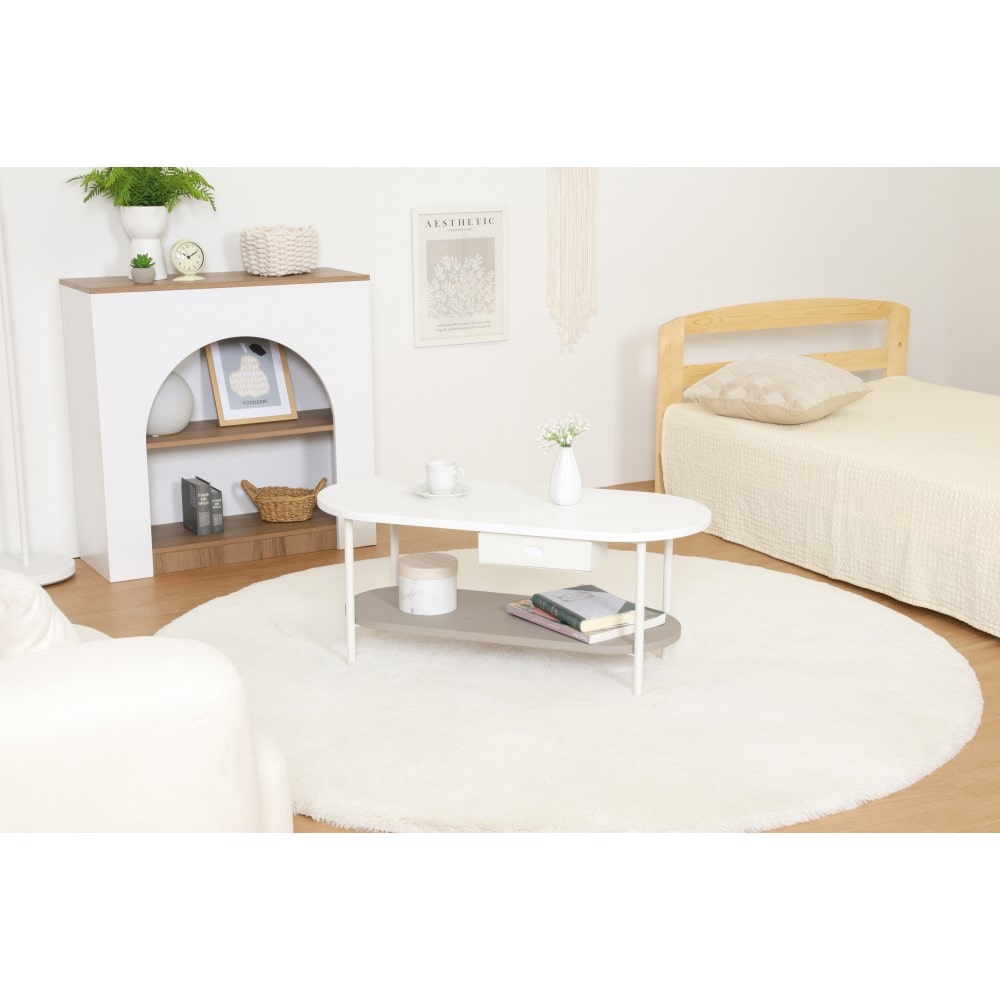 不二貿易　Ｃｈａｍｉｌｌ　ティッシュ収納付テーブル　グレージュ　幅９０×奥行４０×高さ４０ｃｍ グレージュ